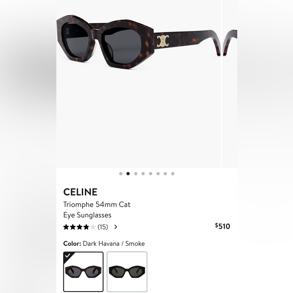 Celine Triomphe 54mm Cat Eye Sunglasses- Color: Dark Havana/Smoke Color